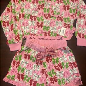 TIED UP IN A BOW RUFFLE PJ SHORTS SET